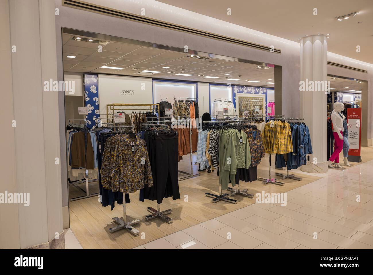 Close up view of interior of women's clothing section of Macy's department store. NY. USA. Stock Photo