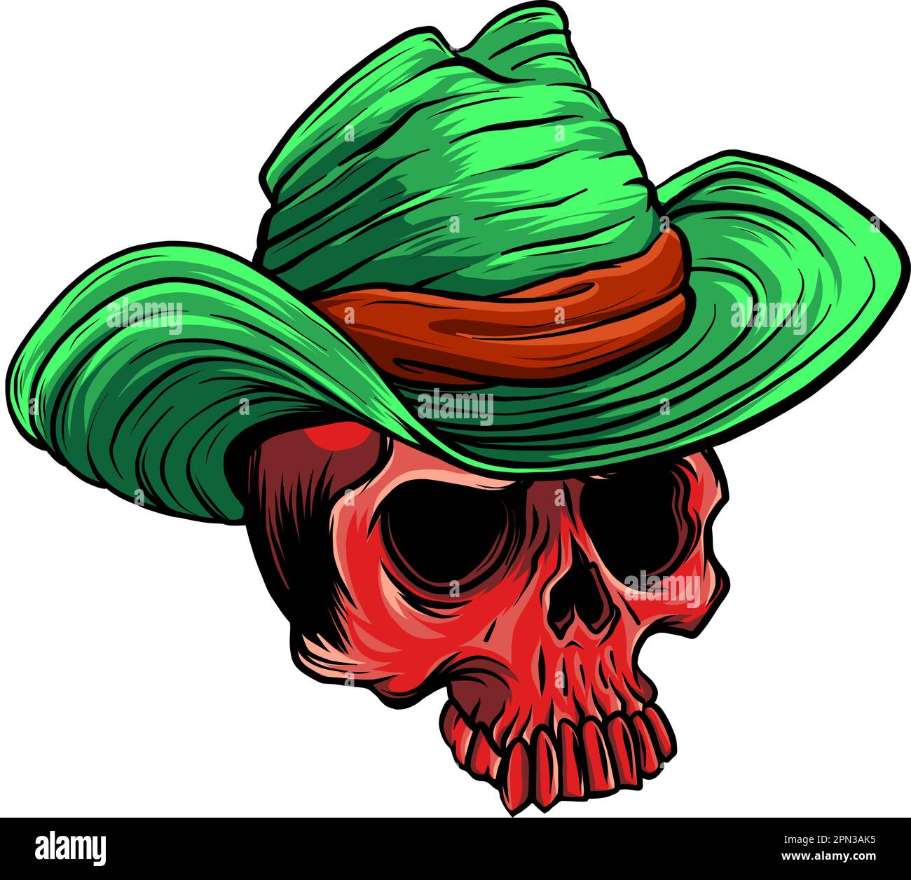 vector illustration of Skull cowboy on white background. digital hand draw design Stock Vector