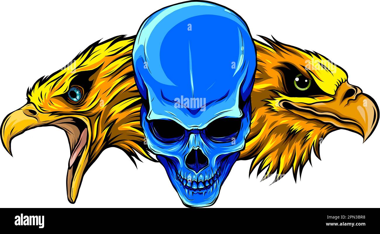 head eagle birdswith skull illustration on white background Stock Vector