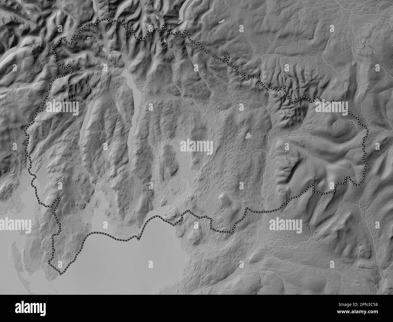 South Lakeland, non metropolitan district of England - Great Britain. Grayscale elevation map with lakes and rivers Stock Photo