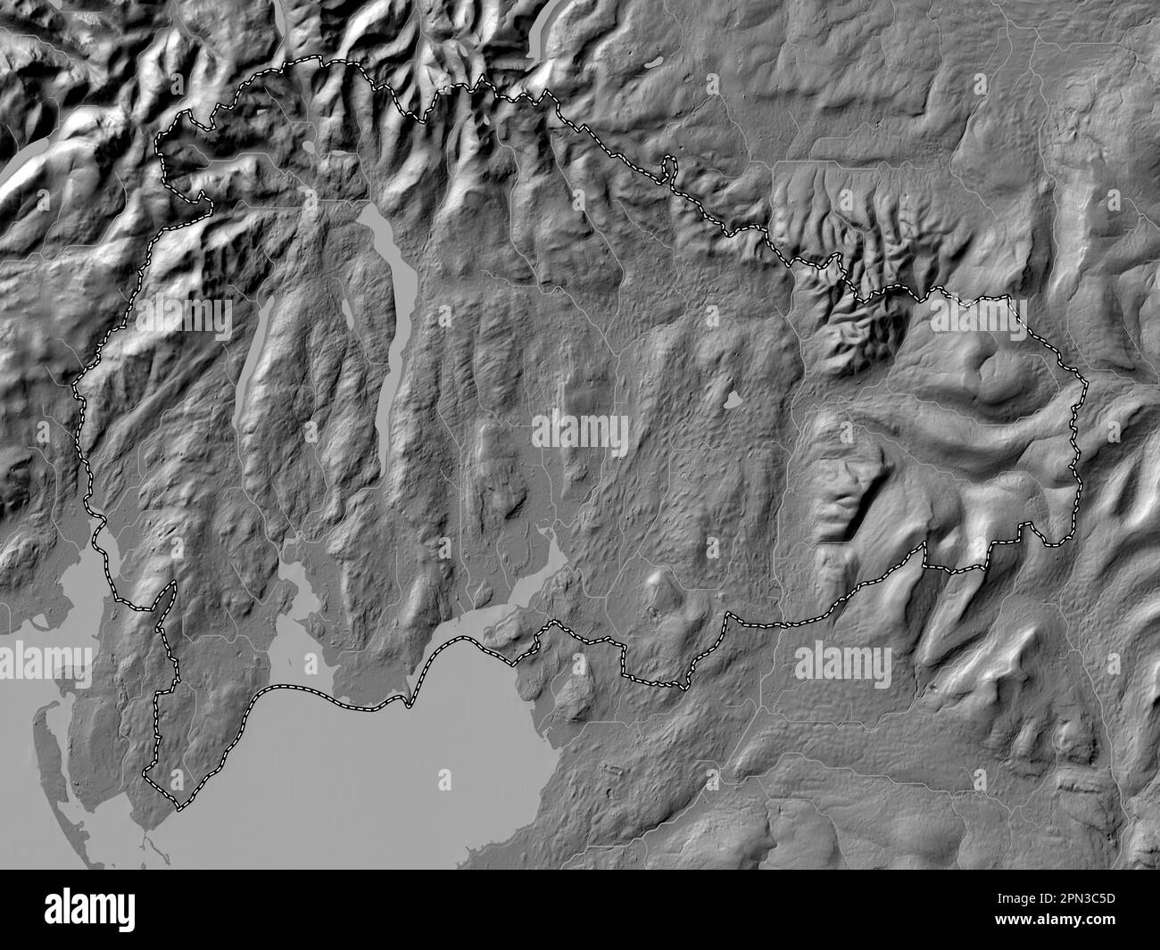 South Lakeland, non metropolitan district of England - Great Britain. Bilevel elevation map with lakes and rivers Stock Photo