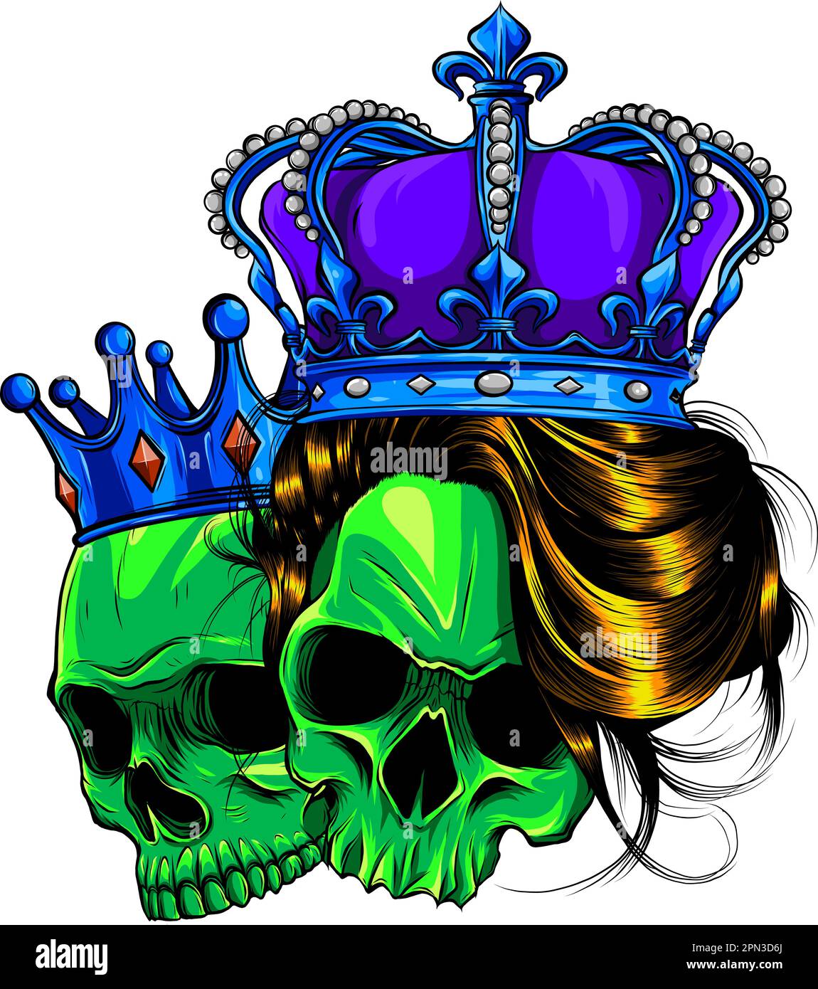 vector illustration of skull king and queen. digital hand draw on white background Stock Vector