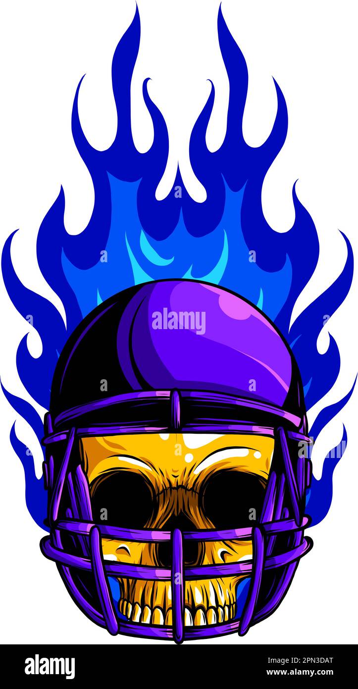 Cartoon detailed realistic colorful scary human skull american football rugby protective sport helmet Stock Vector
