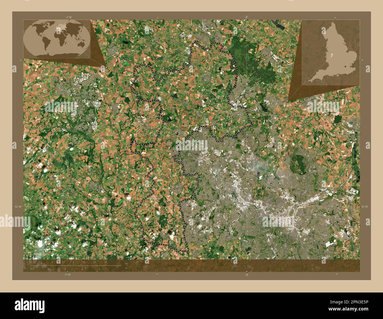 South Staffordshire, non metropolitan district of England - Great Britain. Low resolution satellite map. Corner auxiliary location maps Stock Photo