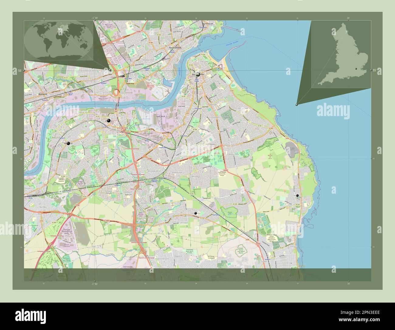 South Tyneside, county of England Great Britain. Open Street Map