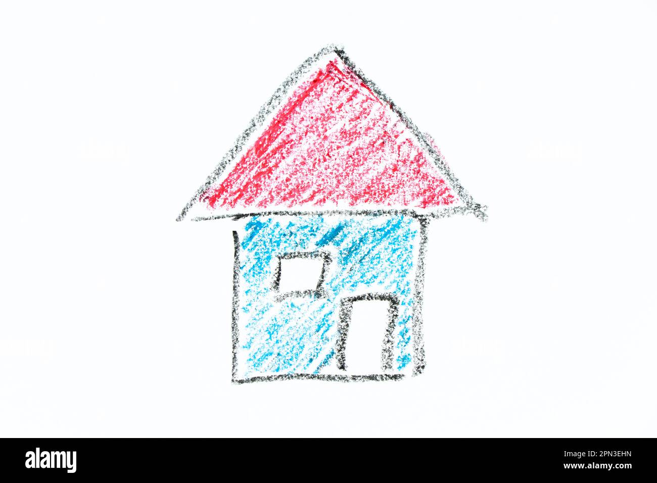 Color oil pastel hand drawing in home or house shape on white paper background Stock Photo Alamy