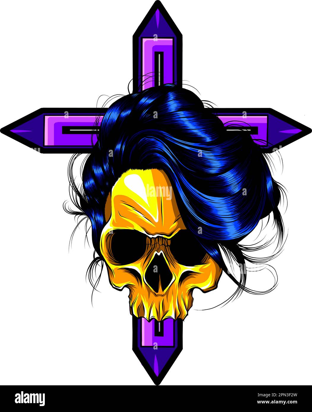 vector illustration of Christian cross with skull on white background