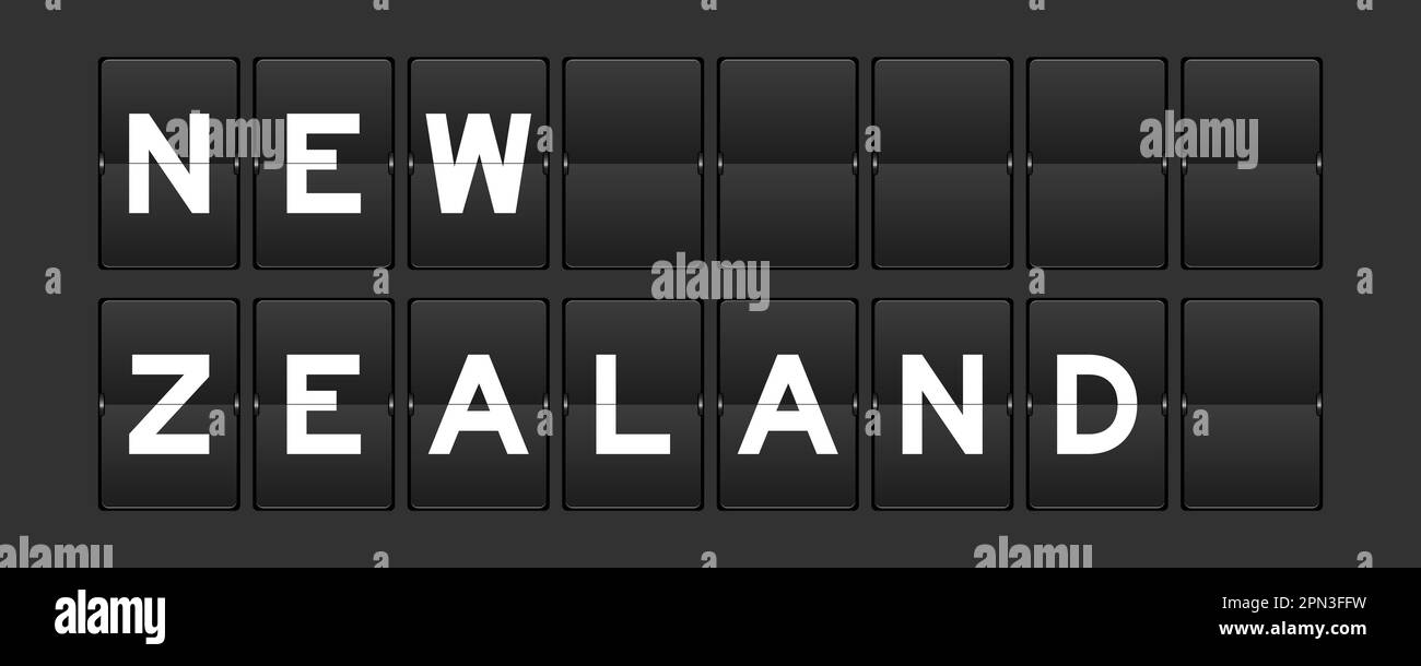 Black color analog flip board with word new zealand on gray background