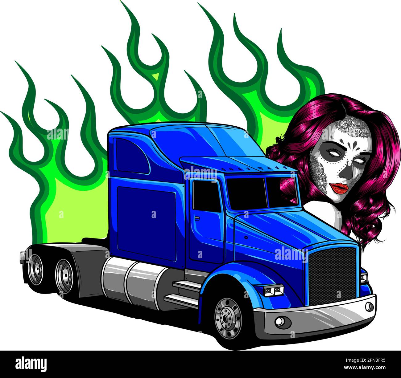 Vector illustration of Cartoon Semi Truck on white background Stock