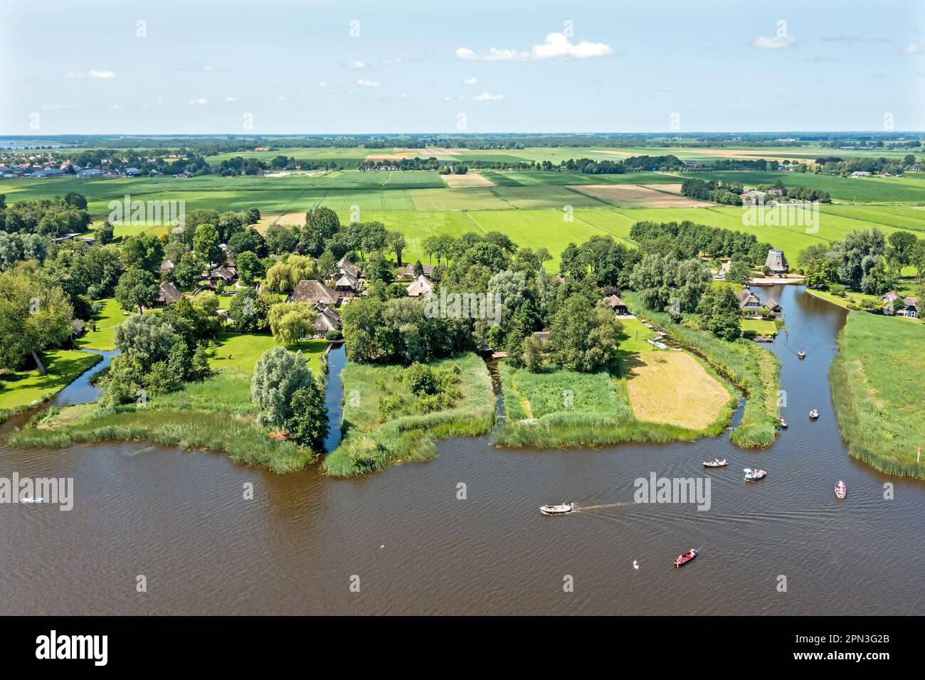 Aerial from the famous village Giethoorn in Overijssel the Netherlands ...