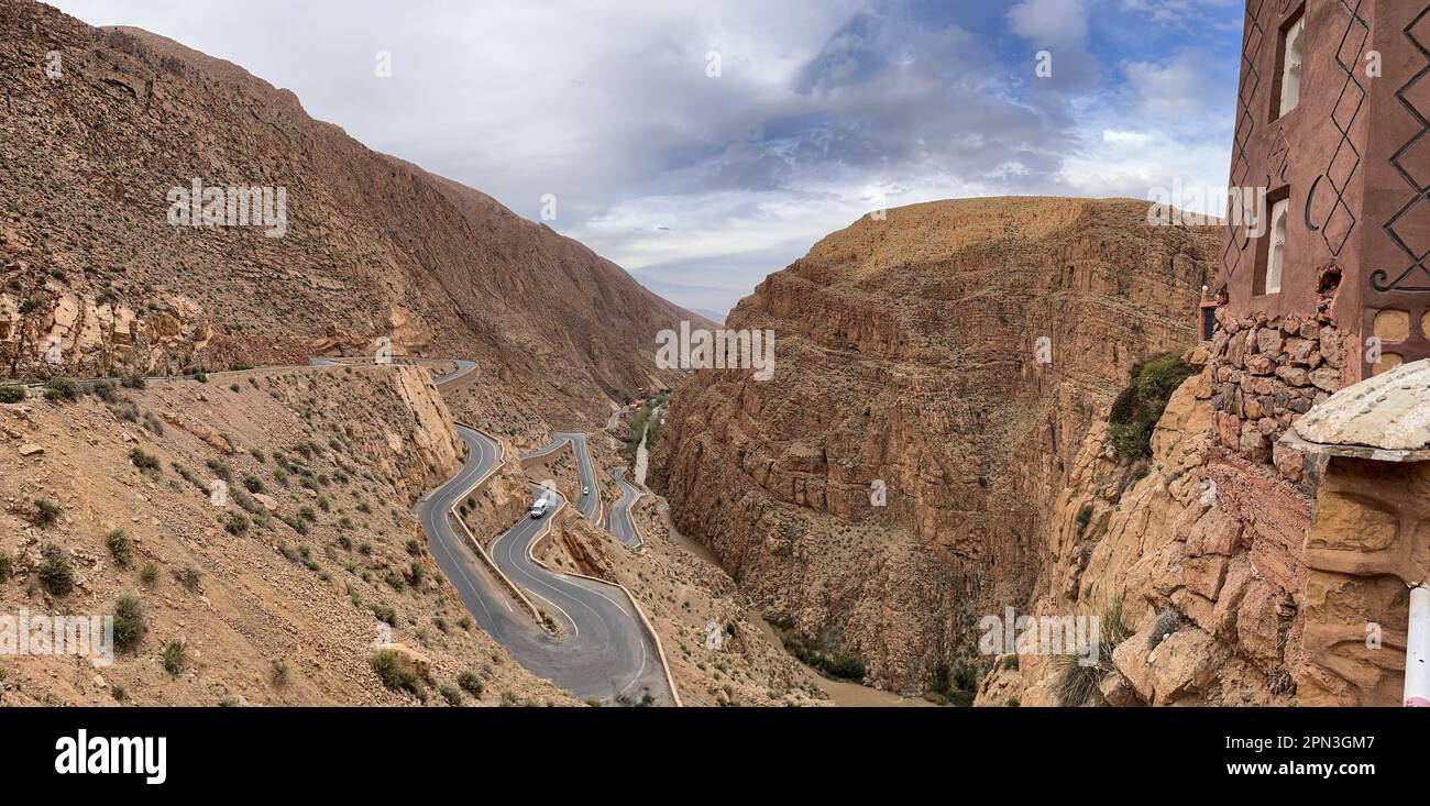 Morocco, Africa: the stunning winding road from Boumalne Dades to the Dades Gorge, a gorge carved by the Dades River, Atlas and Anti-Atlas mountains Stock Photo
