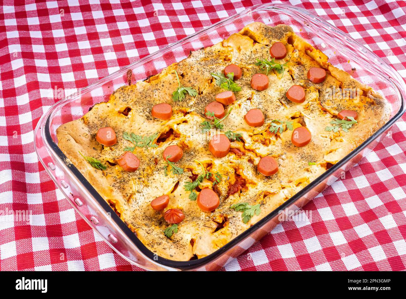 Sausage pie in a blender, typical Brazilian dish. Ingredients milk