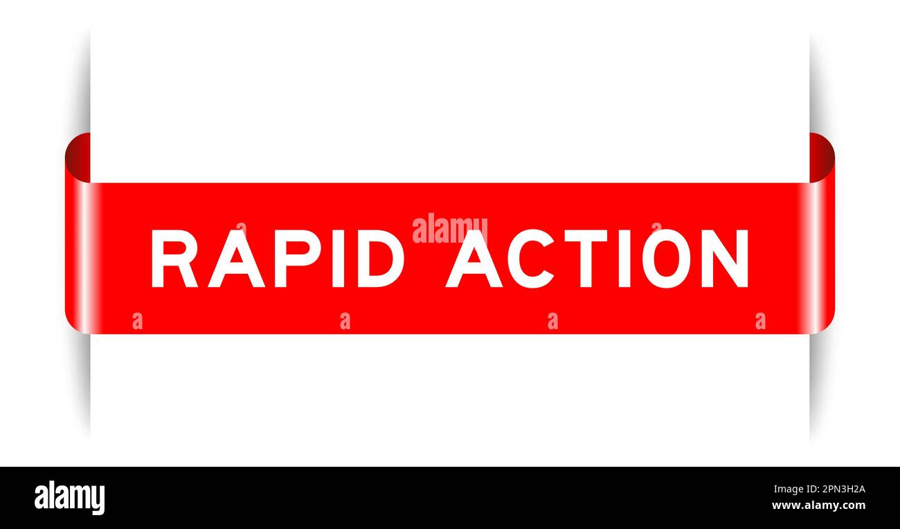 Red color inserted label banner with word rapid action on white background Stock Vector