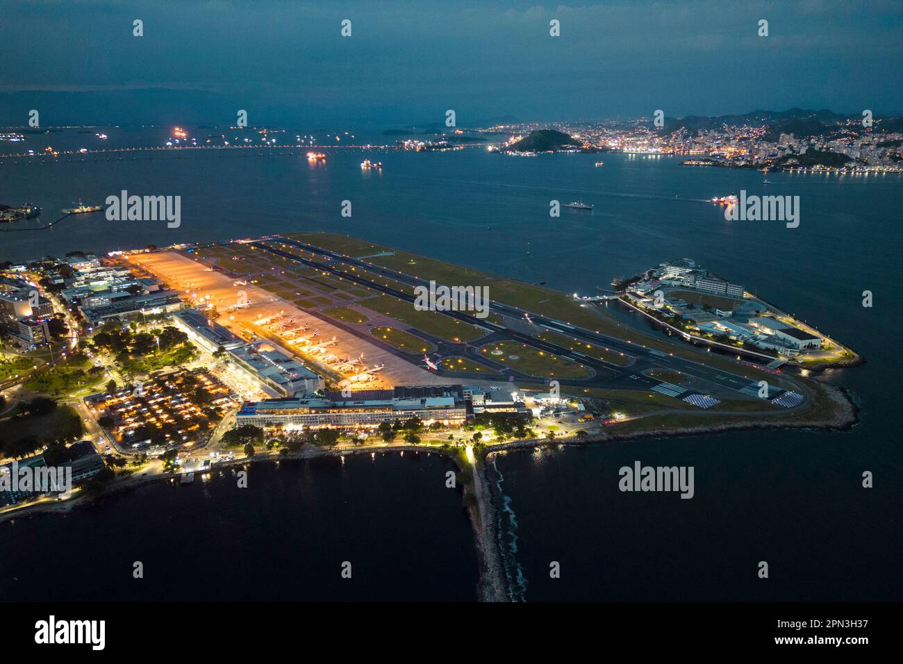 Aerial View of Santos Dumont Airport in Rio de Janeiro City at Night