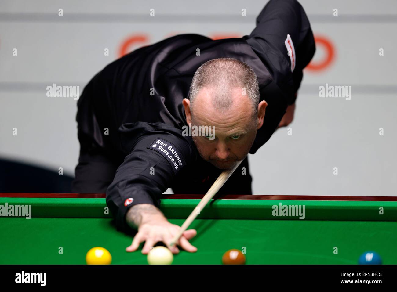 Mark Williams at the table during day two of the Cazoo World Snooker Championship at the Crucible Theatre, Sheffield