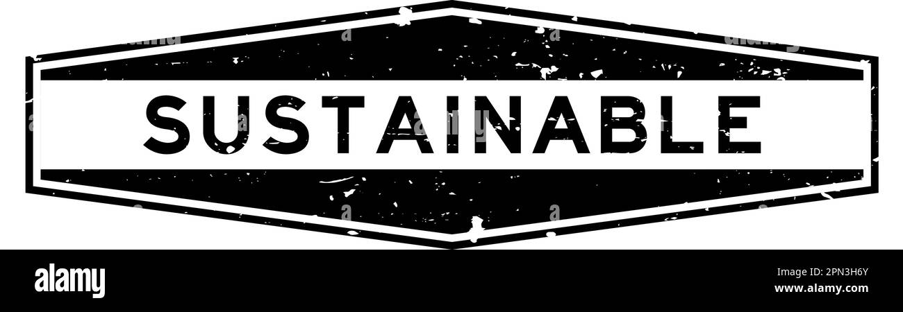 Grunge black sustainable word hexagon rubber seal stamp on white ...