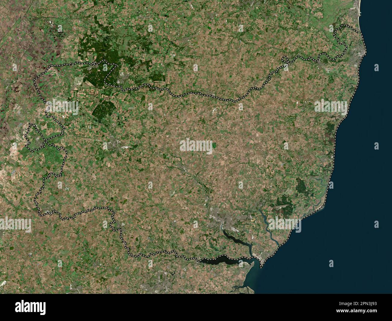 Suffolk, administrative county of England - Great Britain. Low resolution satellite map Stock Photo