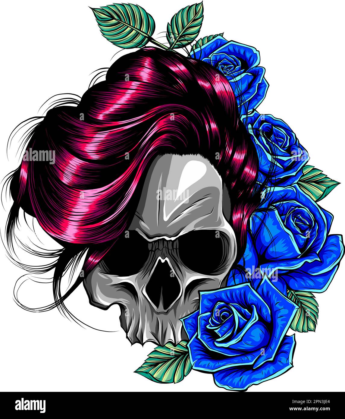 vector Skull with beautiful flower roses in vintage style isolated vector illustration Stock Vector