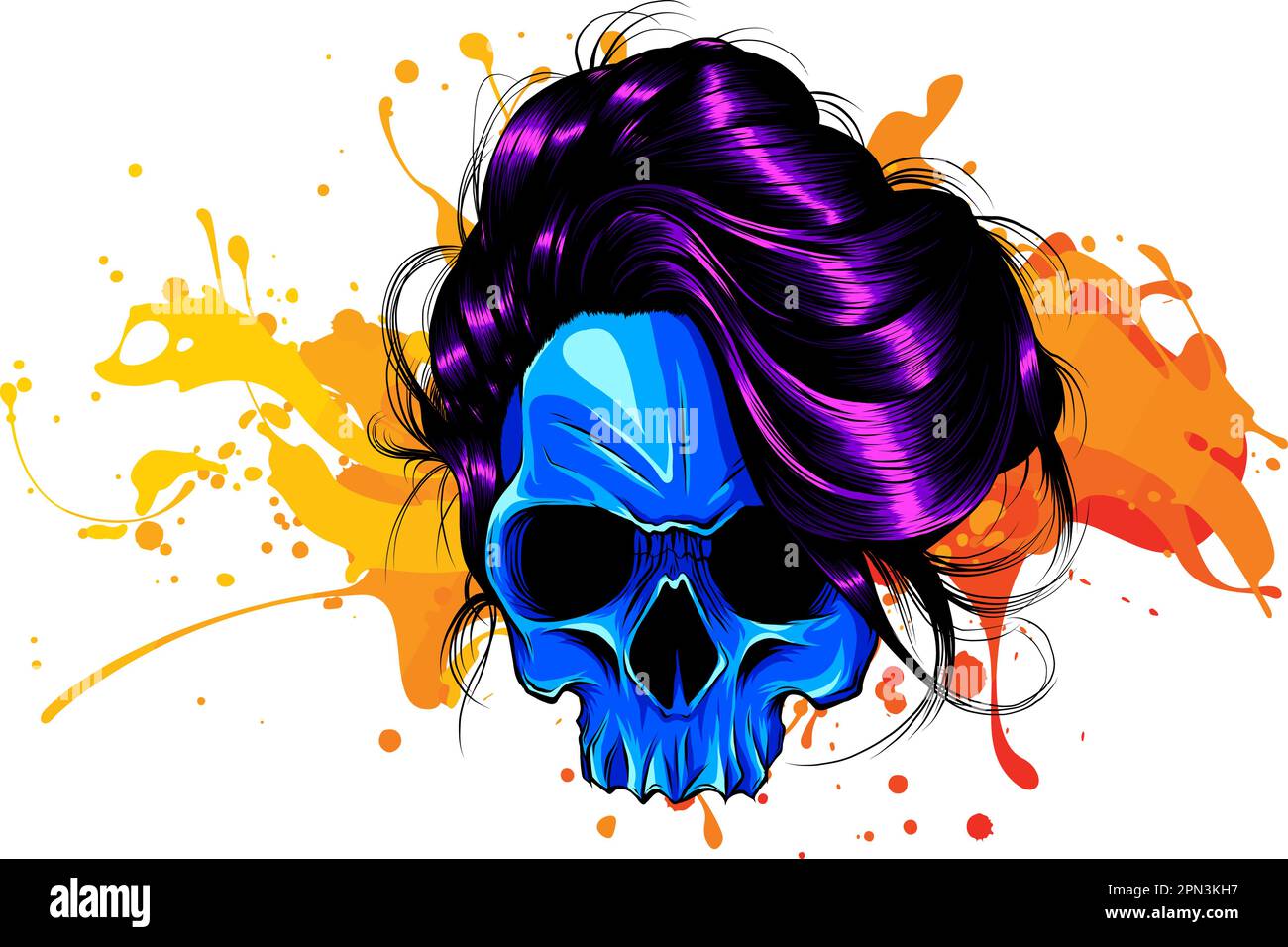 vector illustration of human skull on white background. digital hand ...