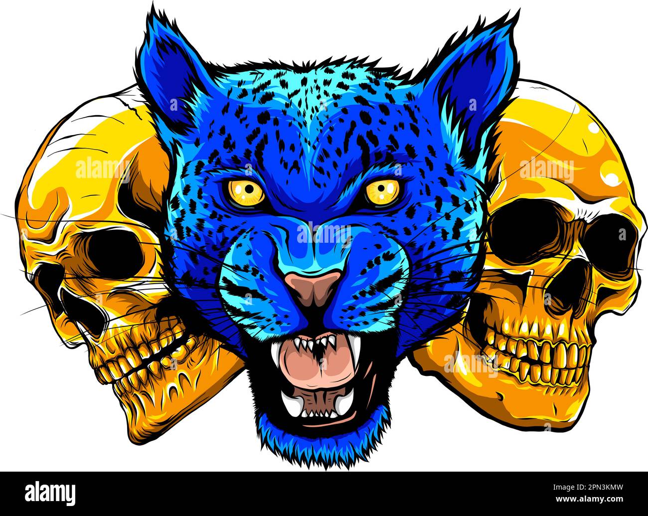 vector snarling face of a leopard painted by hand on a white background