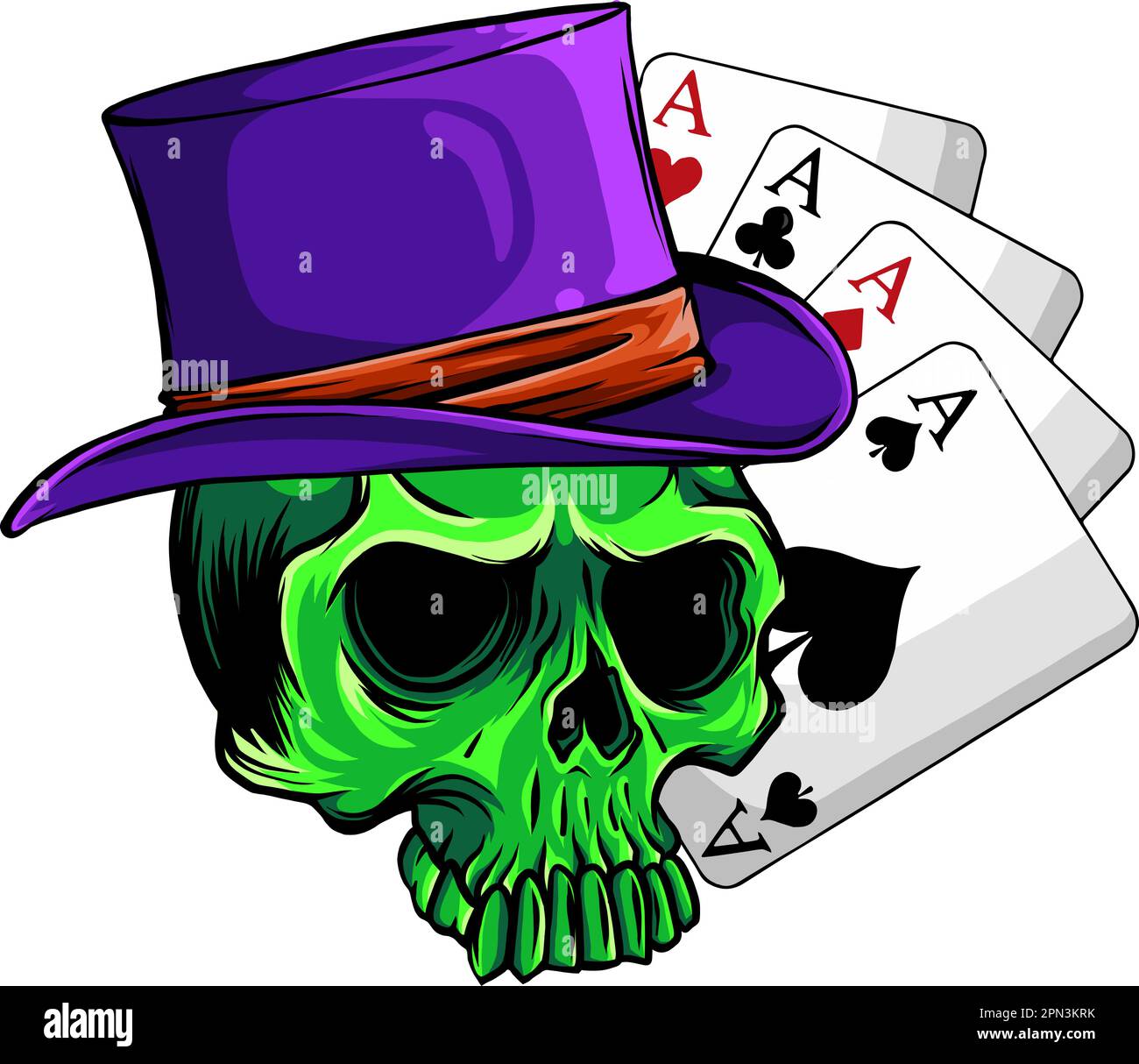 Poker face Skull and four aces vector illustration on white background