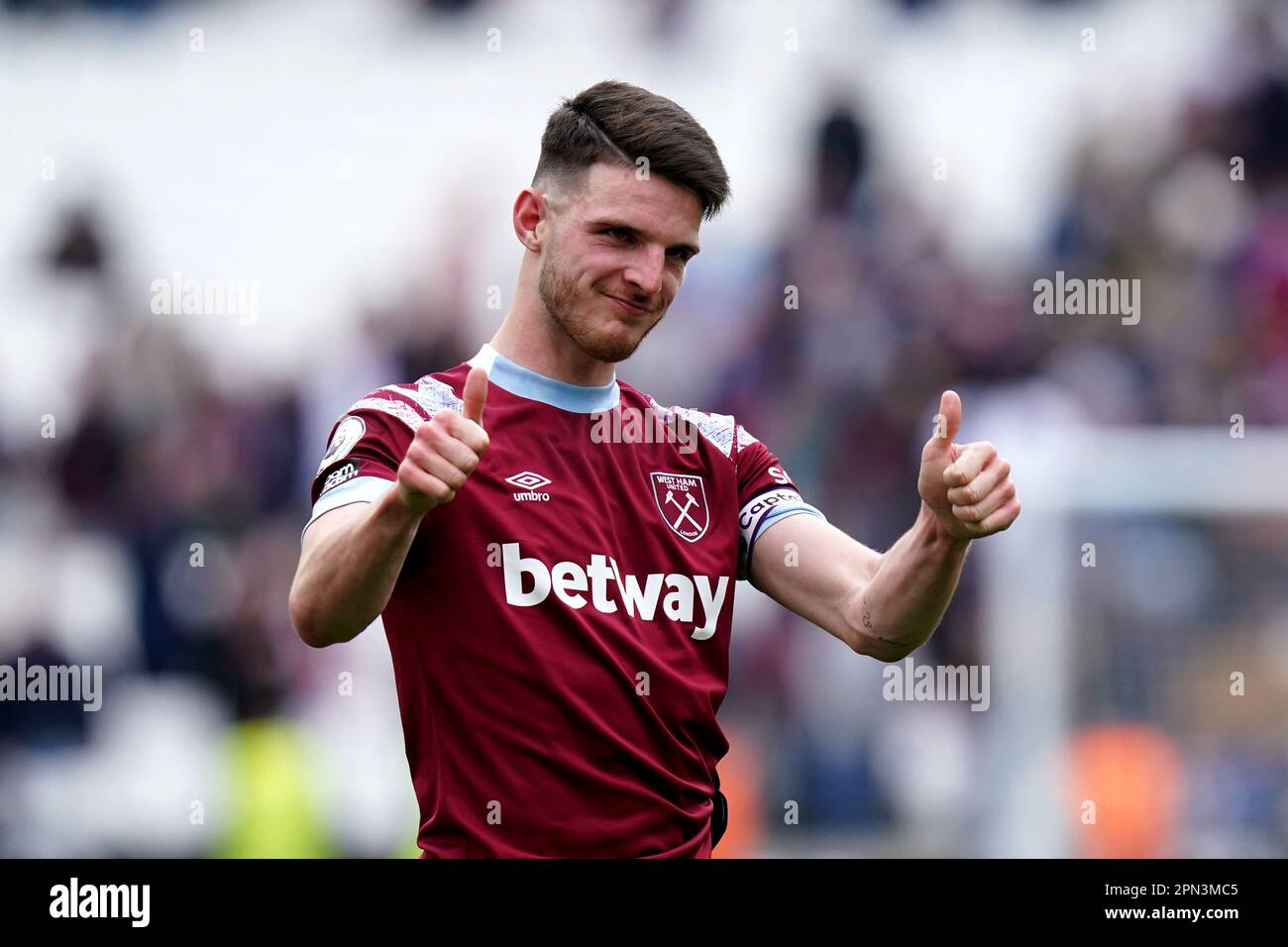 West Ham United's Declan Rice salutes the fans following the Premier ...