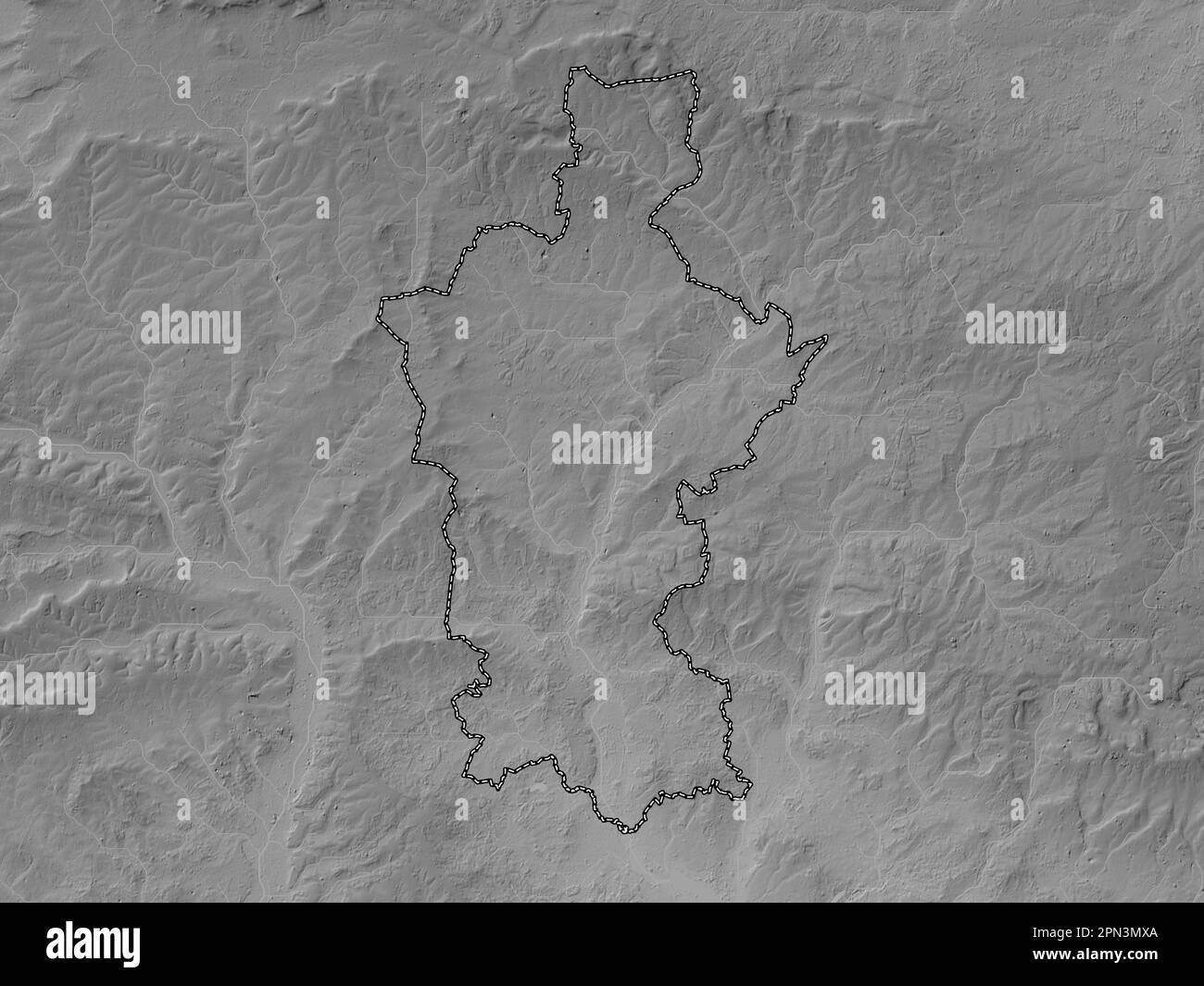 Test Valley, non metropolitan district of England - Great Britain. Grayscale elevation map with lakes and rivers Stock Photo