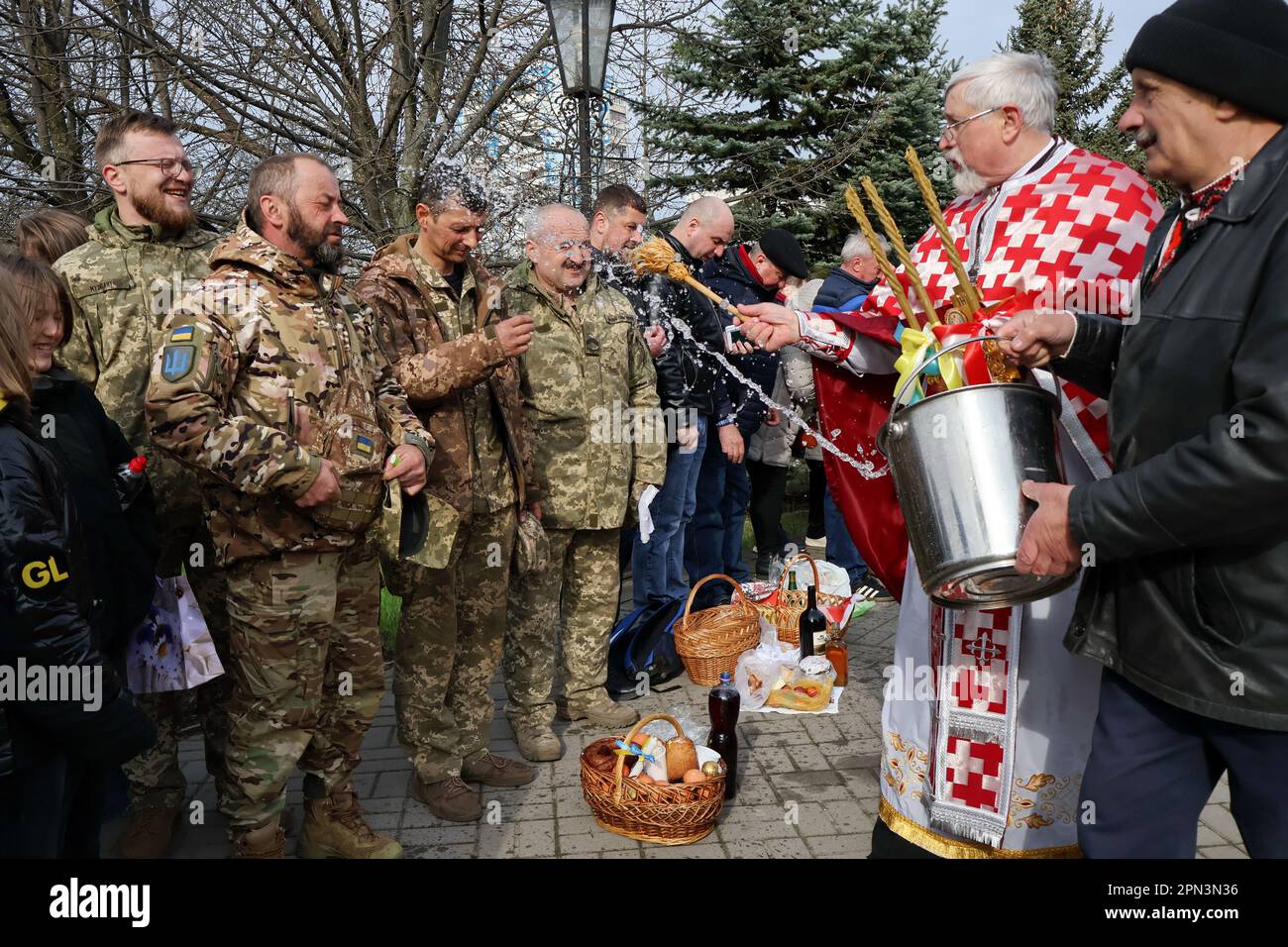 Zaporizhzhia, Ukraine. 16th Apr, 2023. Orthodox Christian priests and