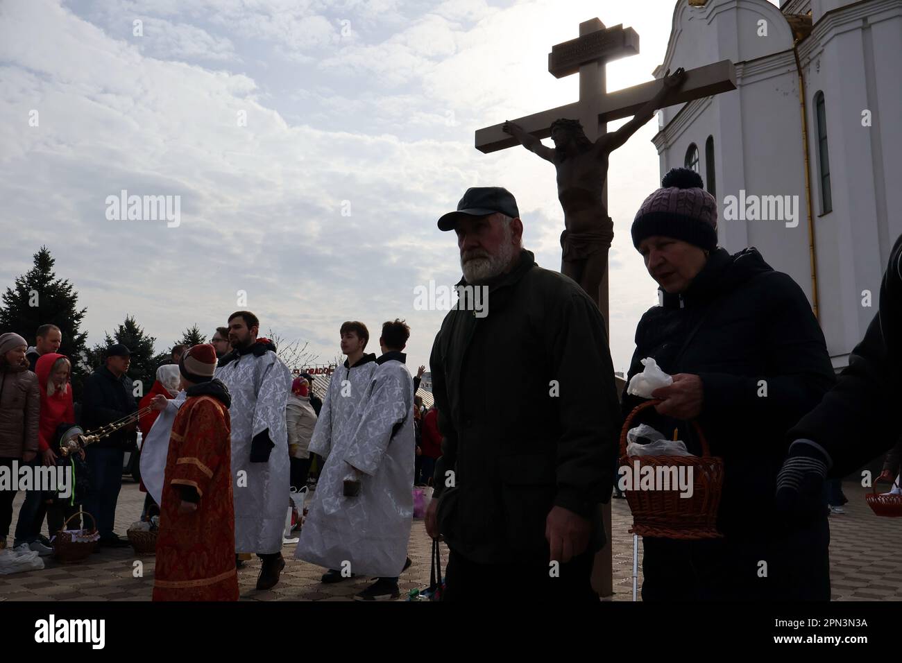 Zaporizhzhia, Ukraine. 16th Apr, 2023. Orthodox Christian priests and