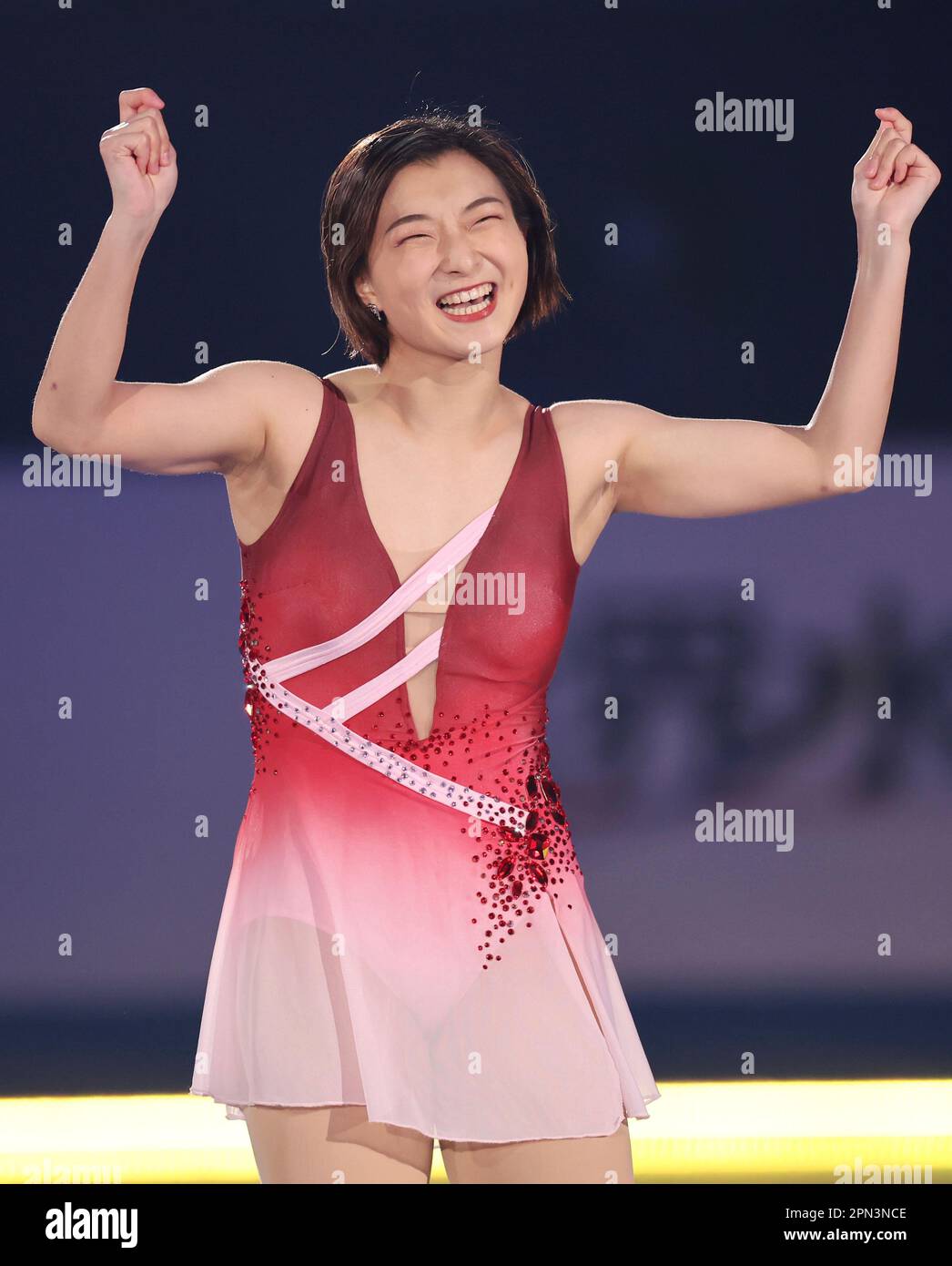 Kaori Sakamoto of Japan performs during an exhibition of ISU World Team