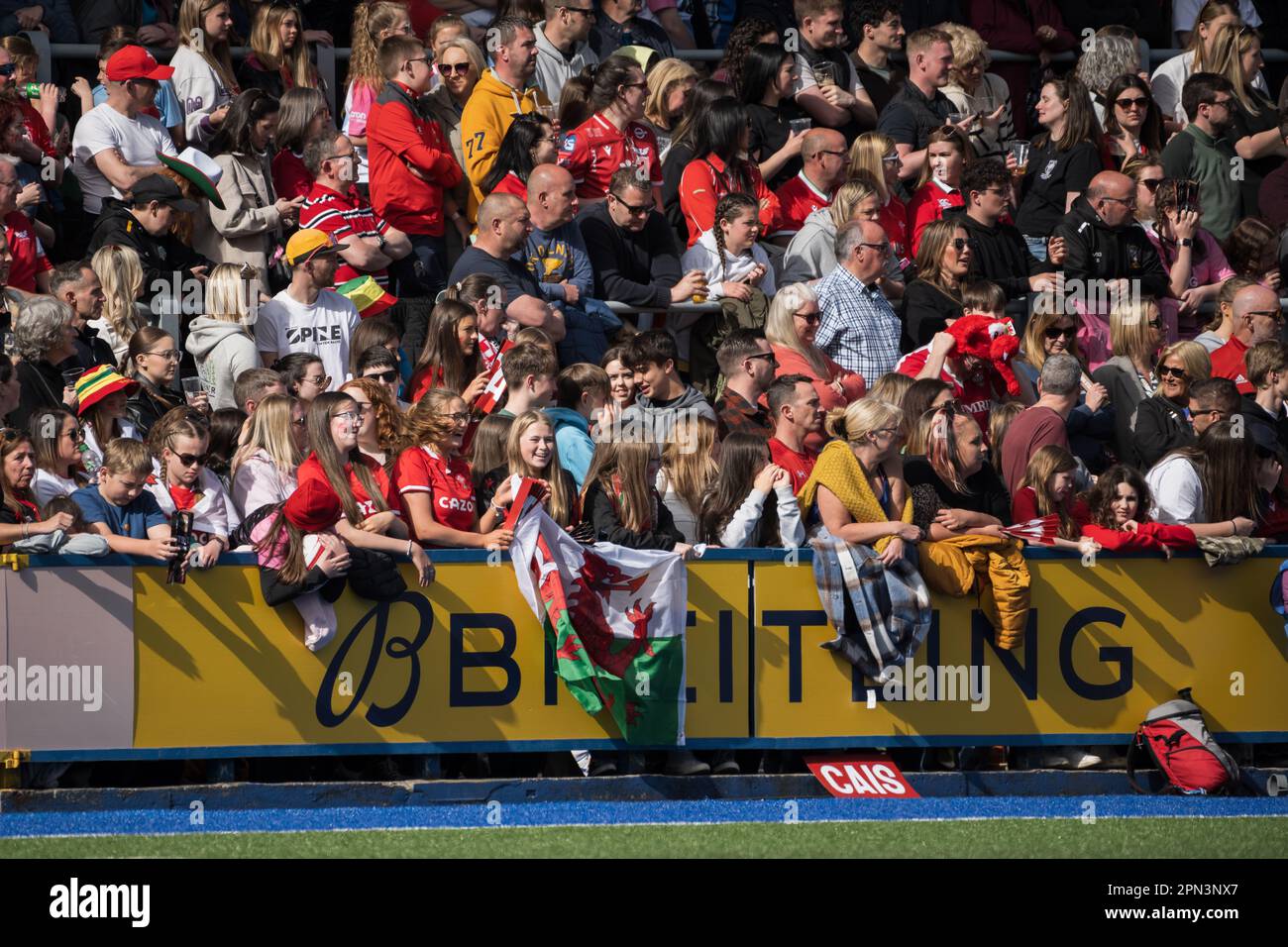 Cardiff, Wales. 15th April 2023. Crowd during the TikTok Women’s Six Nations rugby match, Wales versus England at Cardiff Park Arms Stadium in Cardiff, Wales. Credit: Sam Hardwick/Alamy Live News. Stock Photo