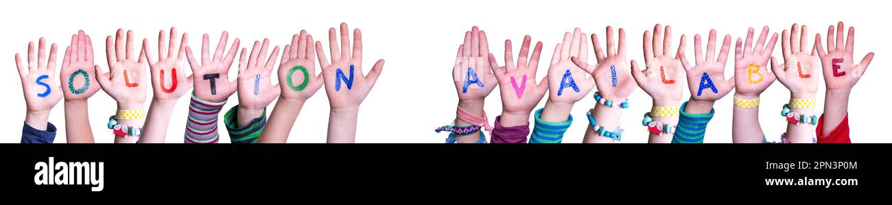 Children Hands Building Word Solution Available, White Background Stock ...