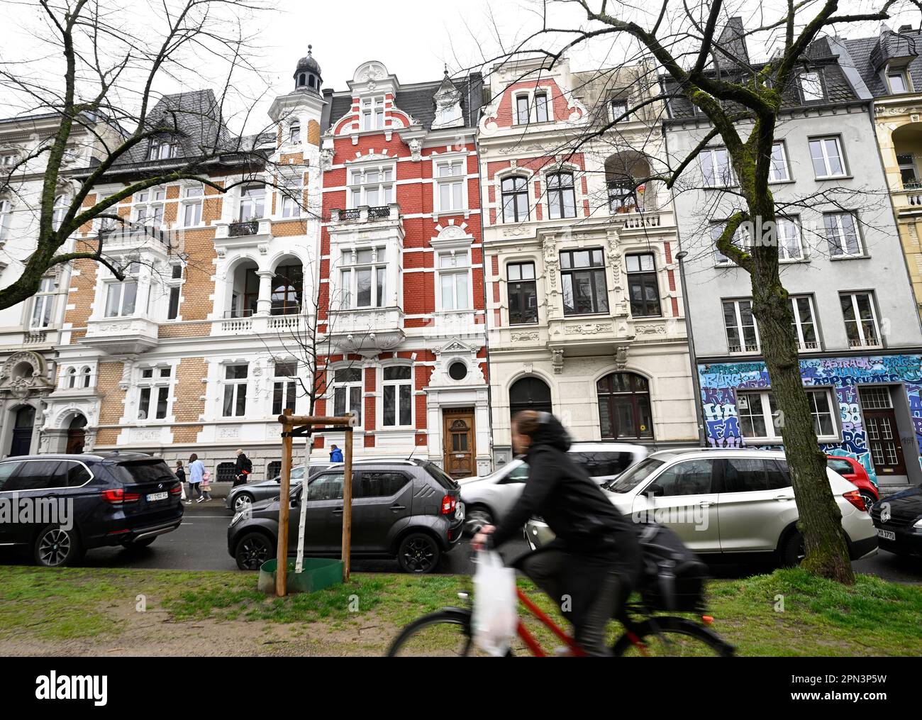 Aachen, Germany. 16th Apr, 2023. View of the historic house facades on