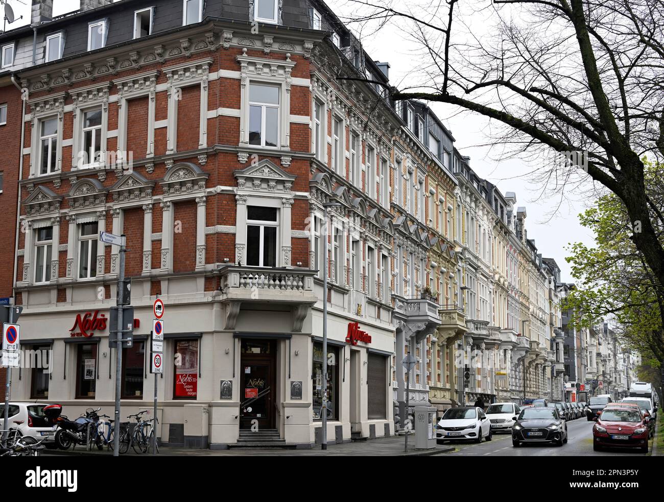 Aachen, Germany. 16th Apr, 2023. View of the historic house facades on