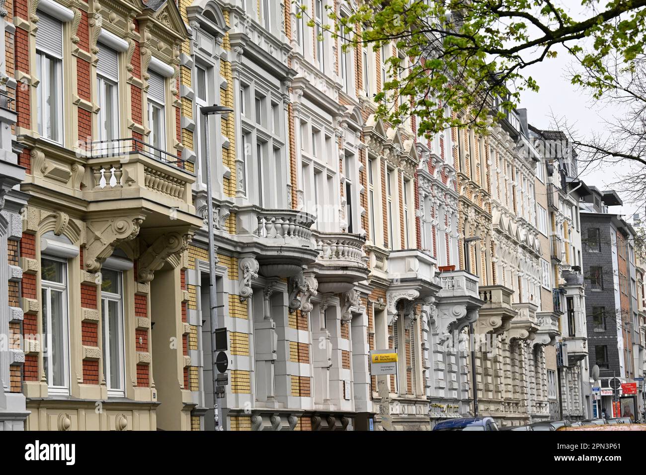 Aachen, Germany. 16th Apr, 2023. View of the historic house facades on