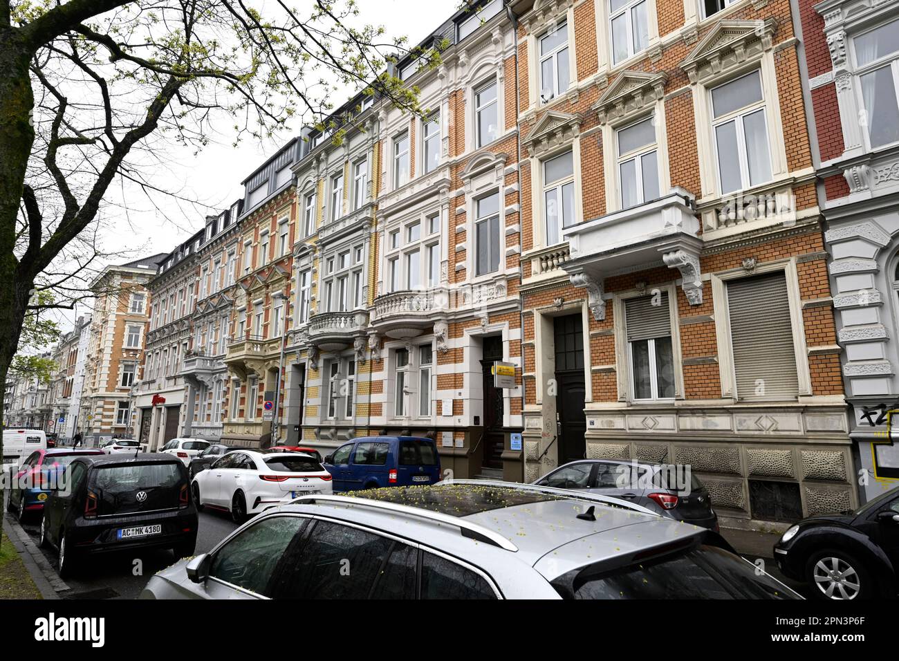 Aachen, Germany. 16th Apr, 2023. View of the historic house facades on