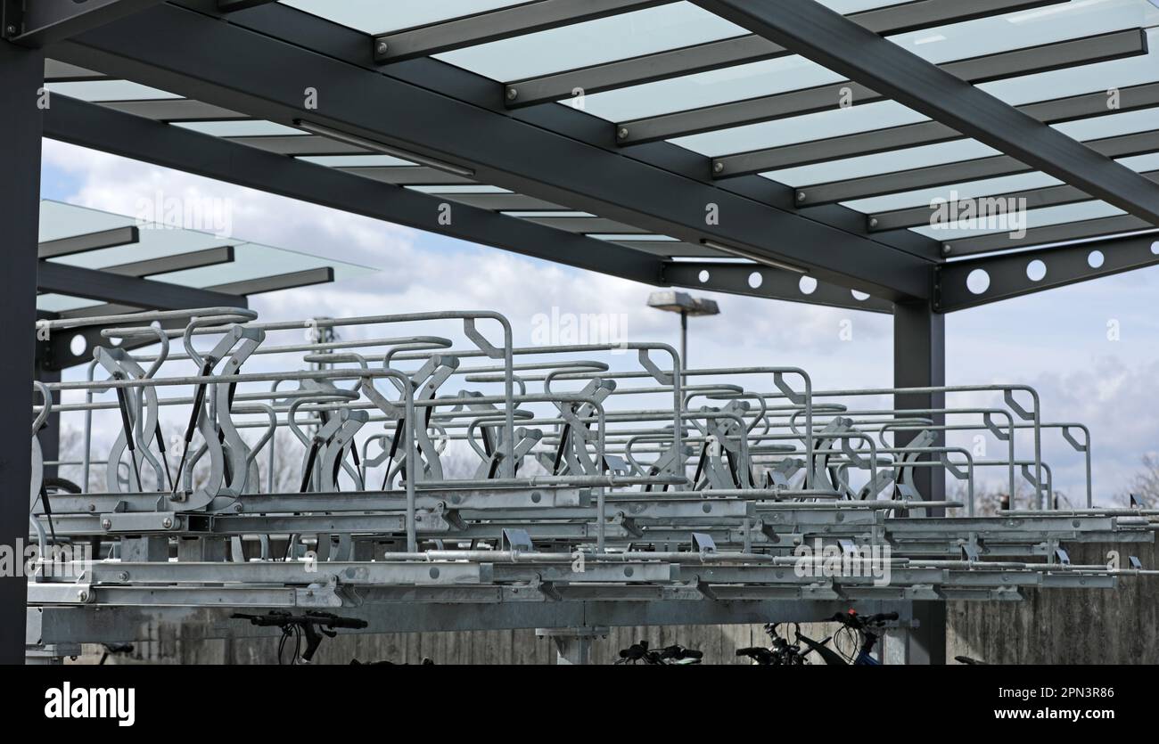 Bike racks at the train station Stock Photo Alamy