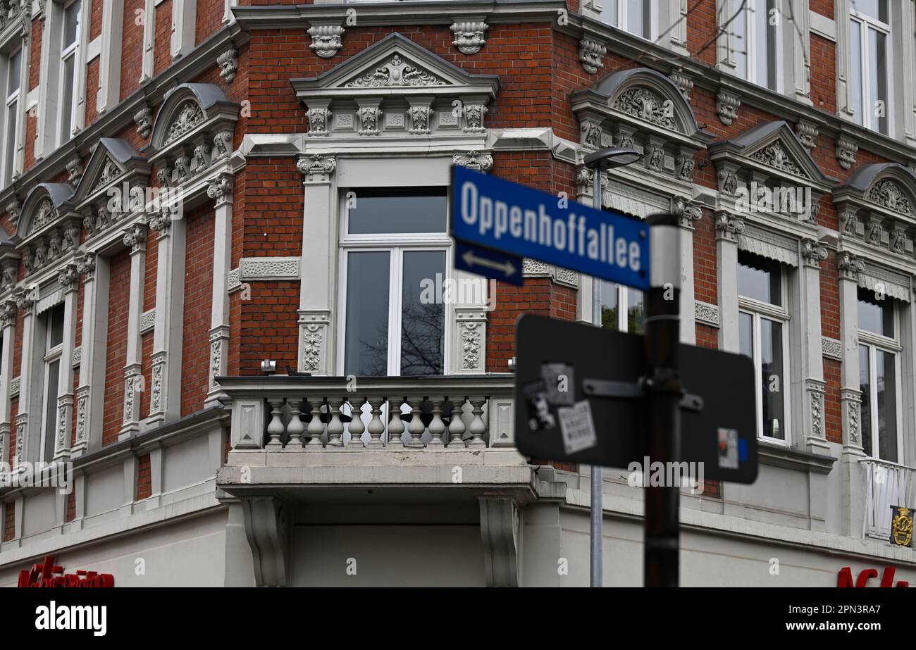 Aachen, Germany. 16th Apr, 2023. View of the historic house facades on