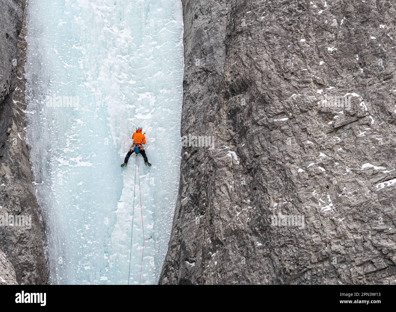 Brandon Prince climbing a route called Wicked Wanda in Canada Stock Photo
