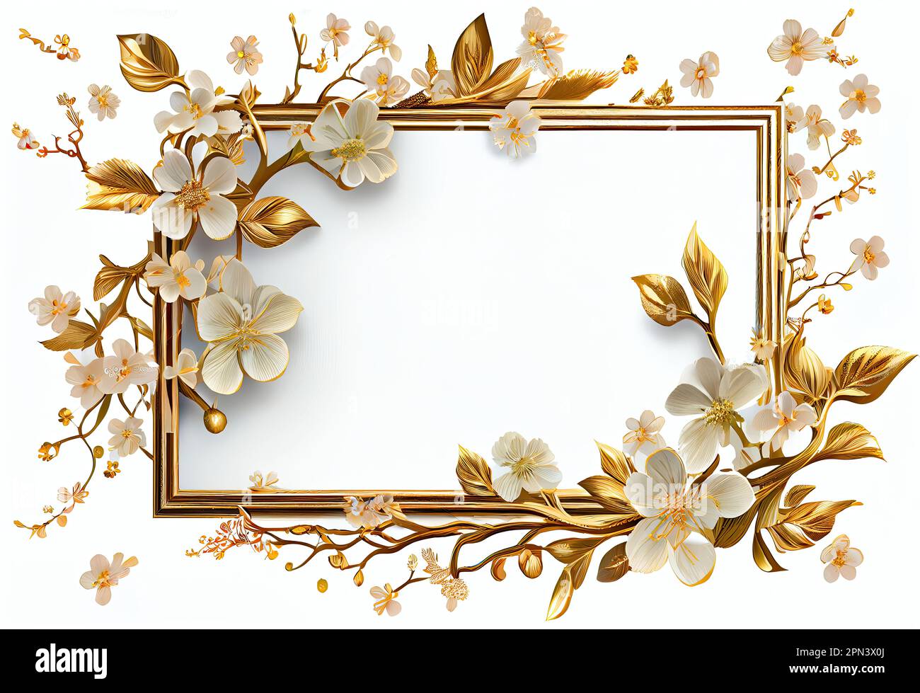luxury floral frame with golden leaves and flowers Stock Photo - Alamy
