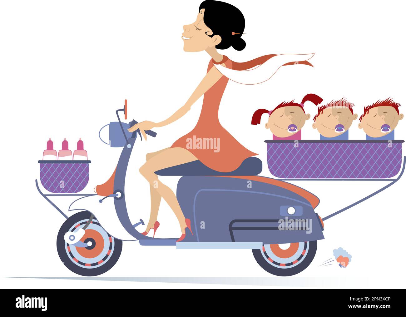 Family three people on moped bike Cut Out Stock Images & Pictures Alamy