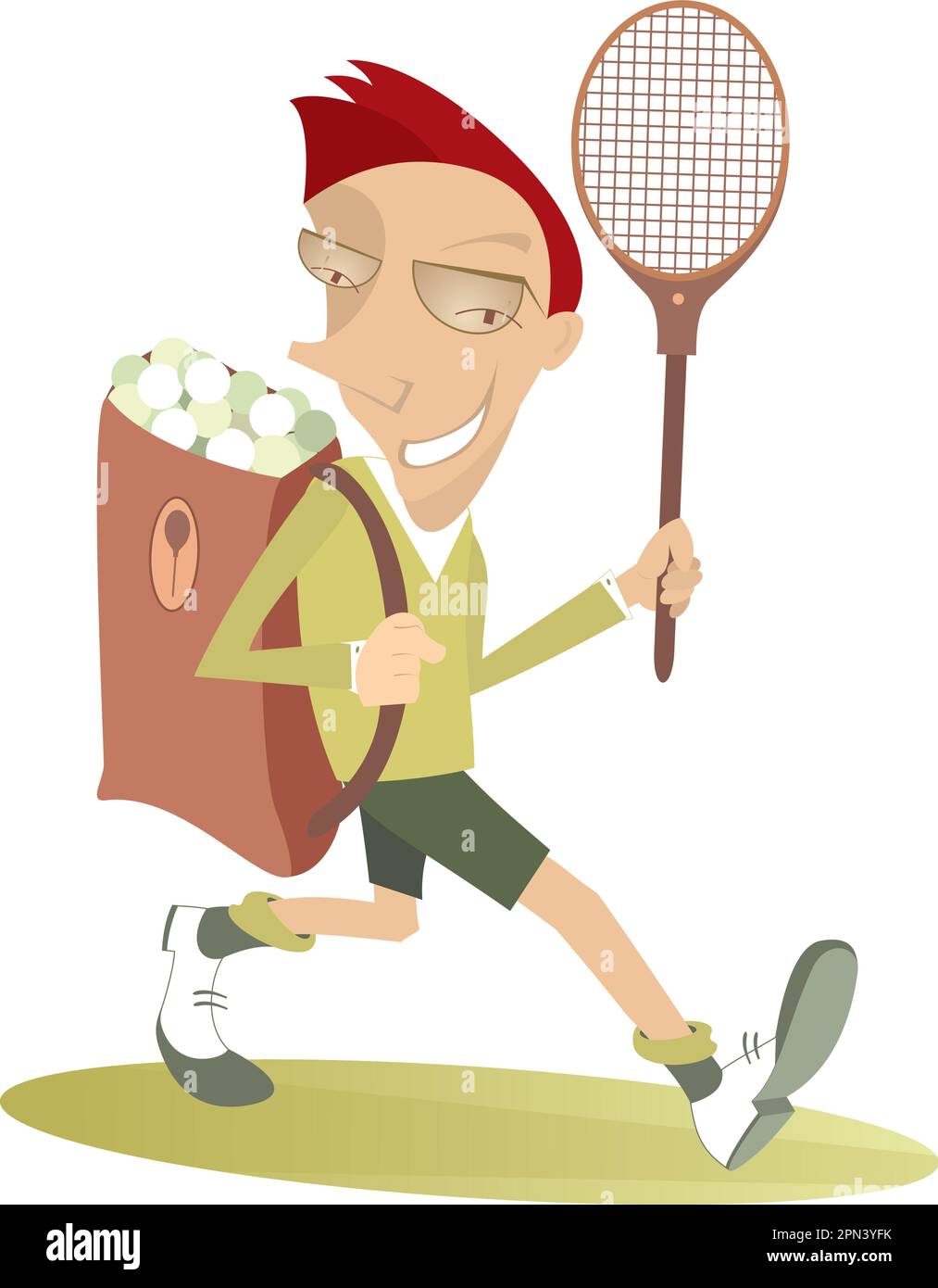 Young man goes to play tennis. Young man with a tennis racket goes to