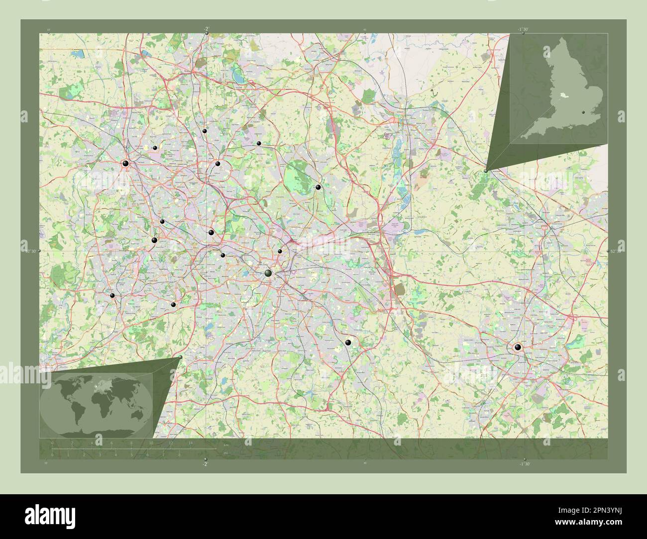 West Midlands Combined Authority, region of England Great Britain. Open Street Map. Locations