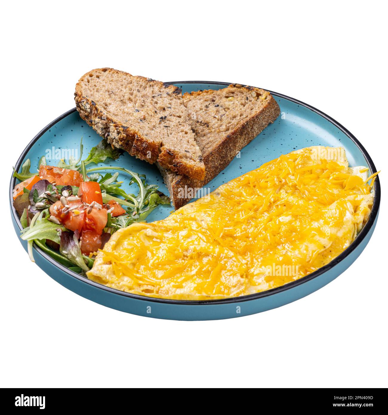 Restaurant breakfast menu concept. Omelette with quattro formaggi Stock Photo