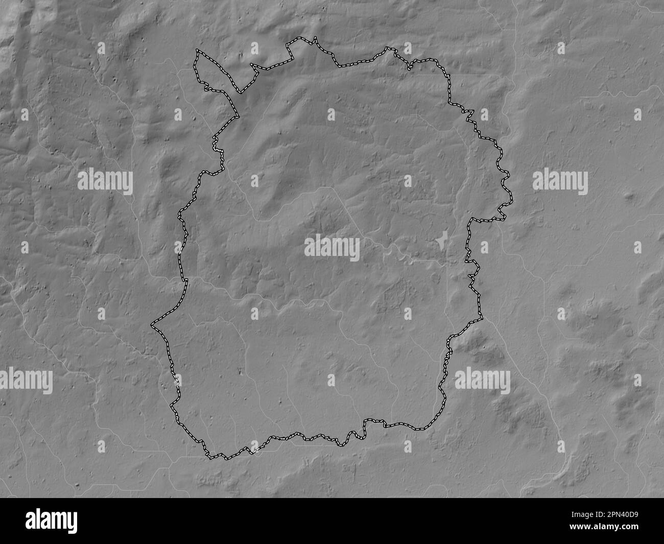 West Oxfordshire, non metropolitan district of England - Great Britain. Grayscale elevation map with lakes and rivers Stock Photo