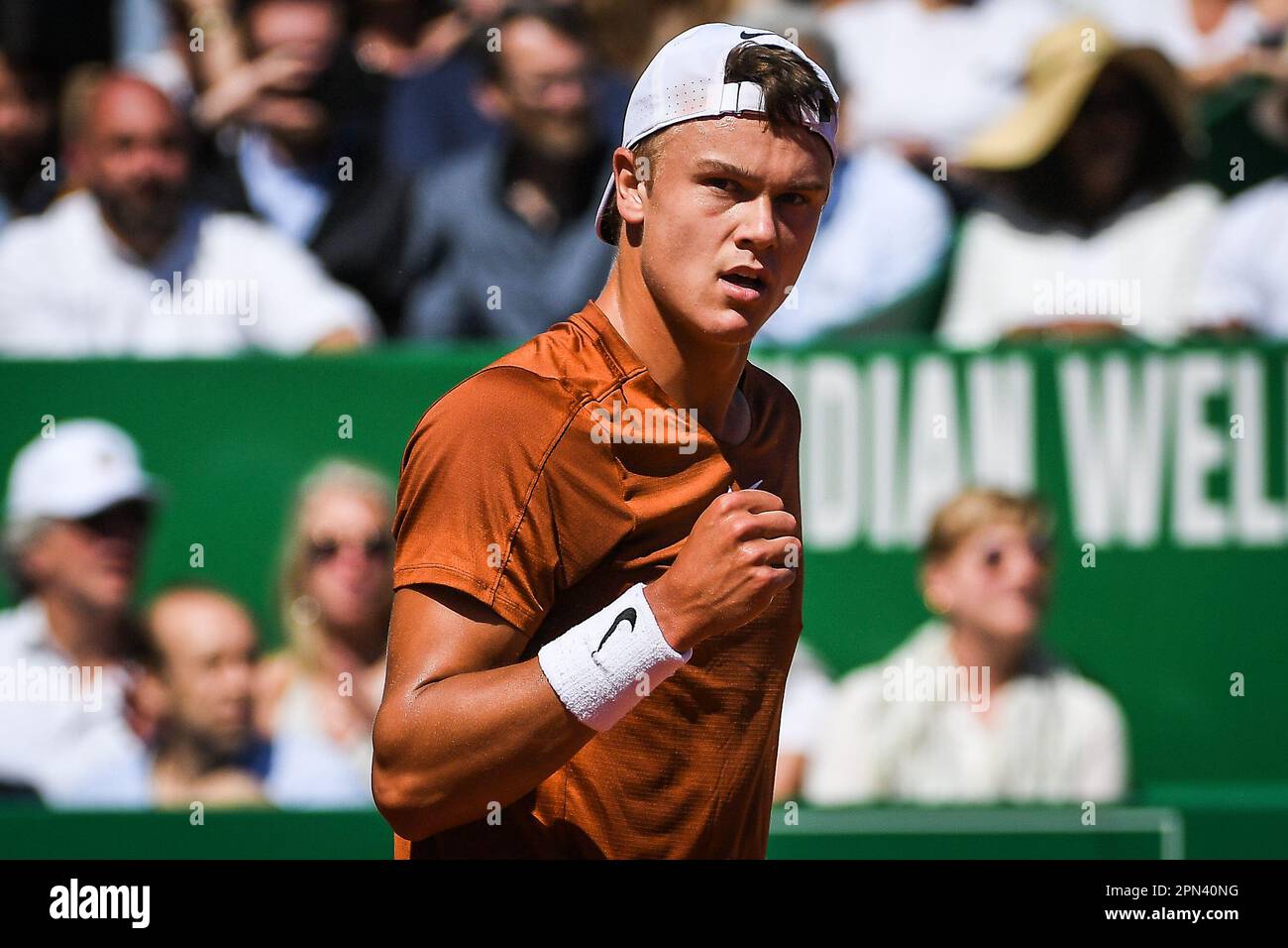 Holger RUNE of Denmark celebrates his point during the Rolex Monte ...