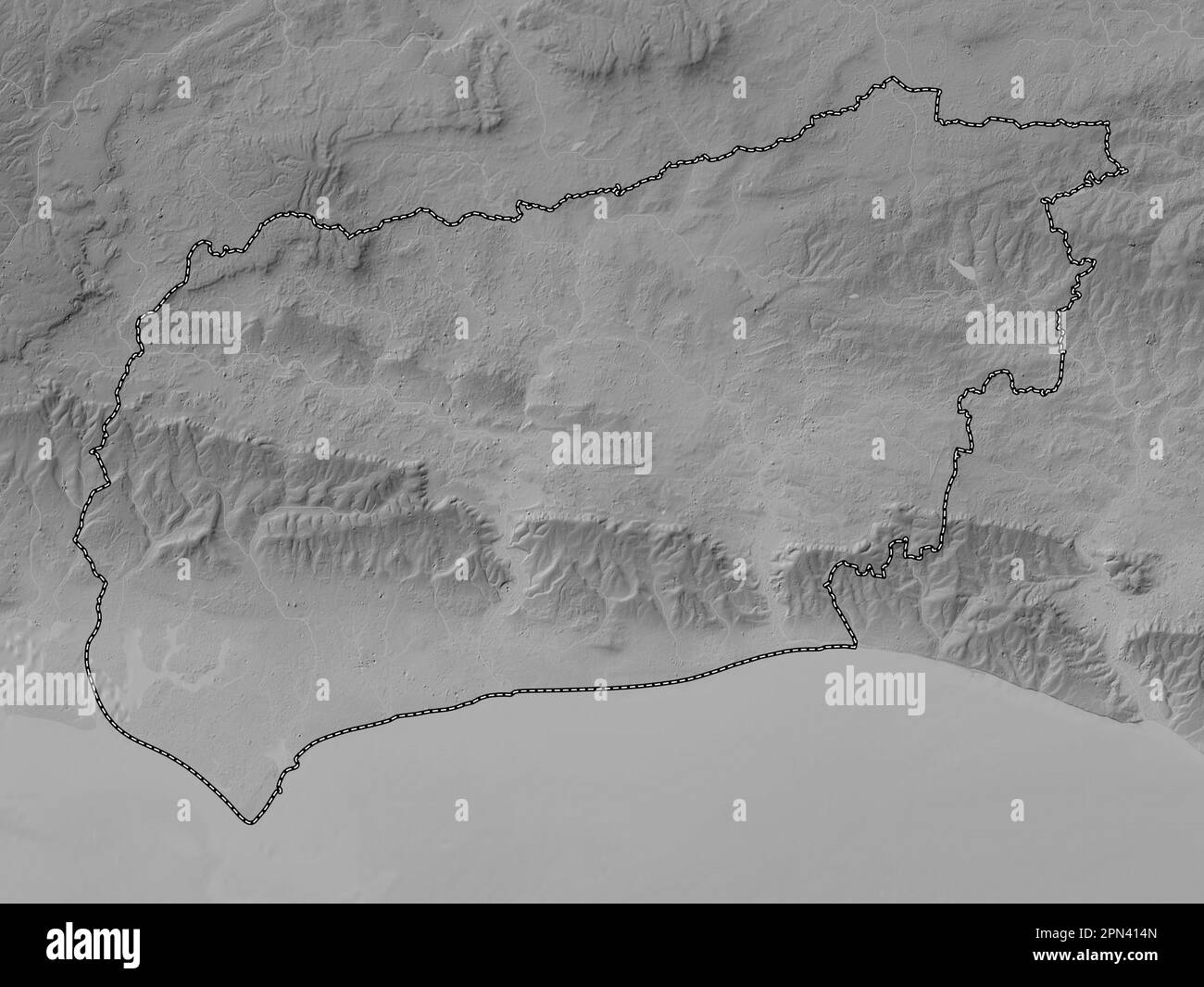 West Sussex, administrative county of England - Great Britain. Grayscale elevation map with lakes and rivers Stock Photo