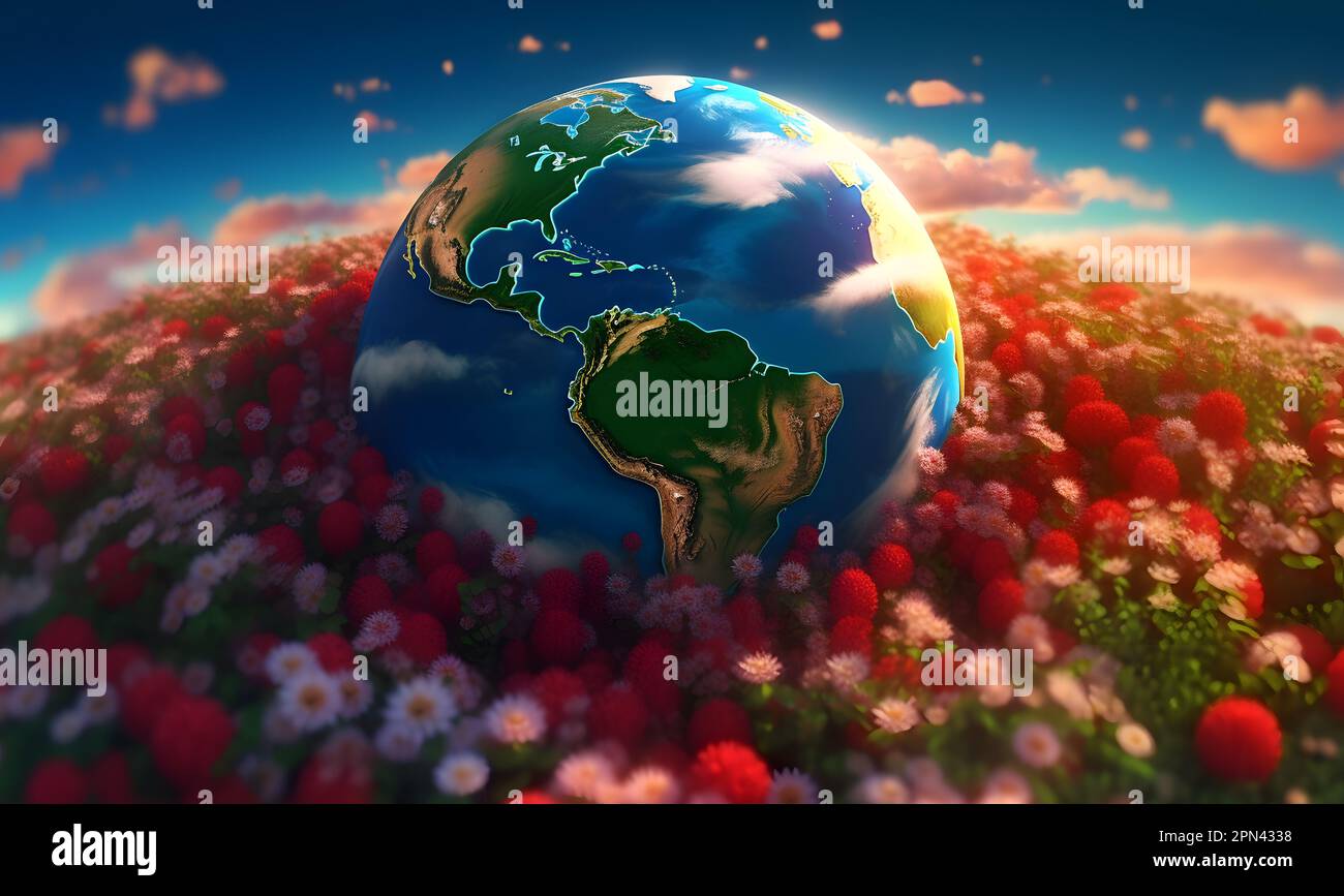earth with beautiful flowers bed. Concept and idea of earth day