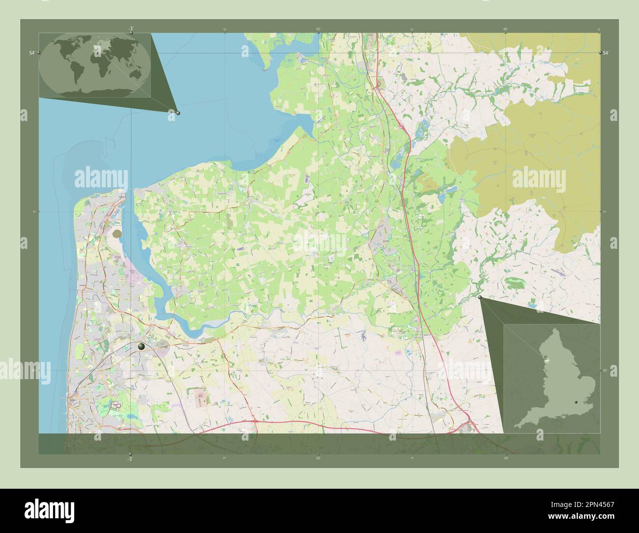 Wyre, non metropolitan district of England - Great Britain. Open Street Map. Corner auxiliary location maps Stock Photo