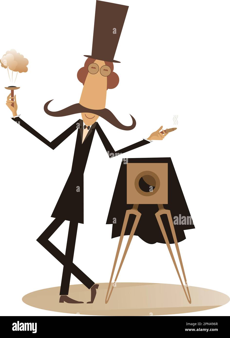 Mustache retro photographer illustration isolated. Cartoon long